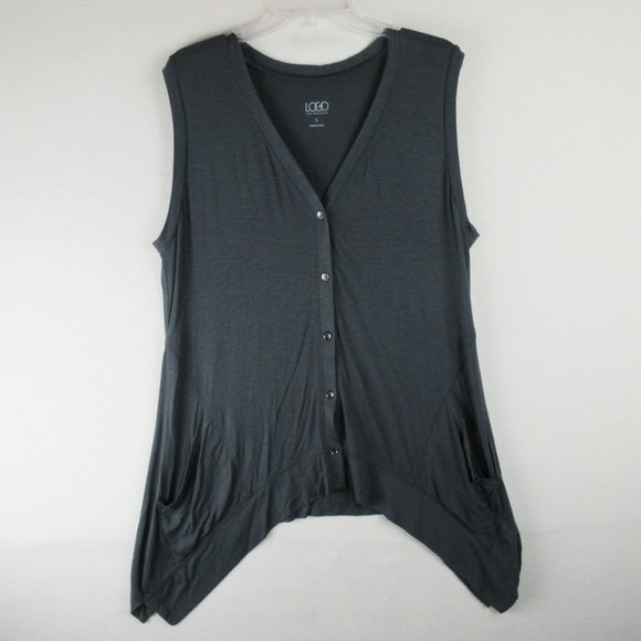 LOGO by Lori Goldstein Shark-bite Hem Tunic Top Size L Lagenlook - Picture 1 of 10